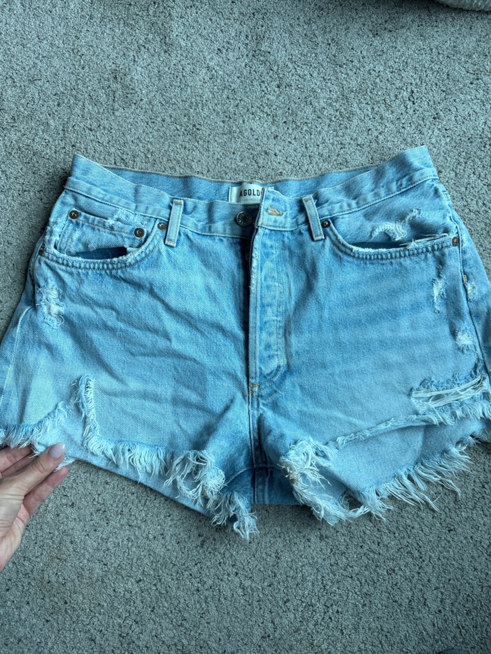 Agolde Parker Light Blue Distressed High-Rise Denim Shorts